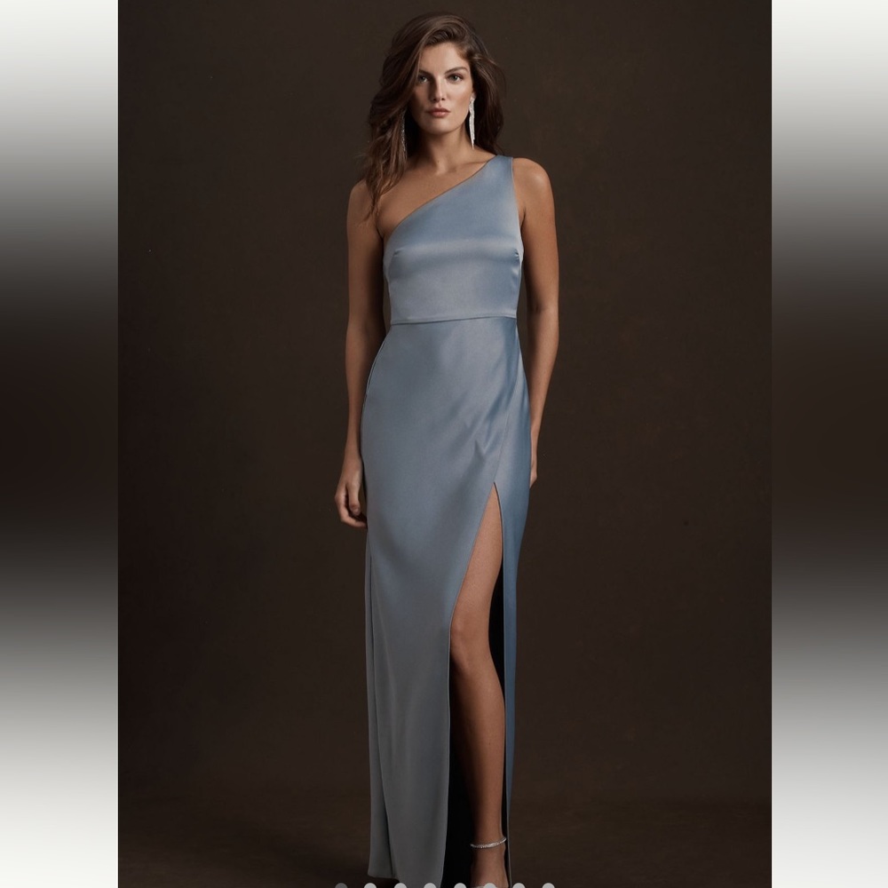 BHLDN Dylan One-Shoulder Satin Side-Slit Gown